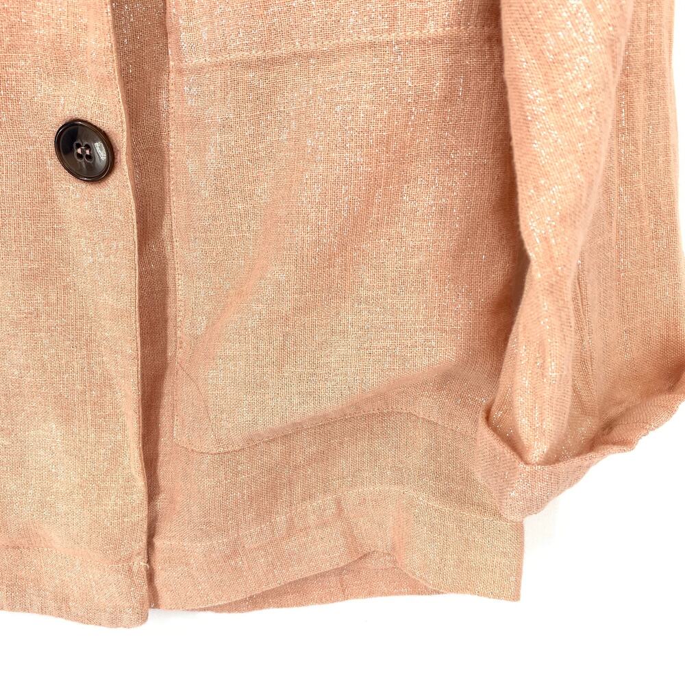 Amadi Women's Size M Button Front Linen Blazer Jacket Long Sleeve Orange Shimmer - Picture 3 of 6